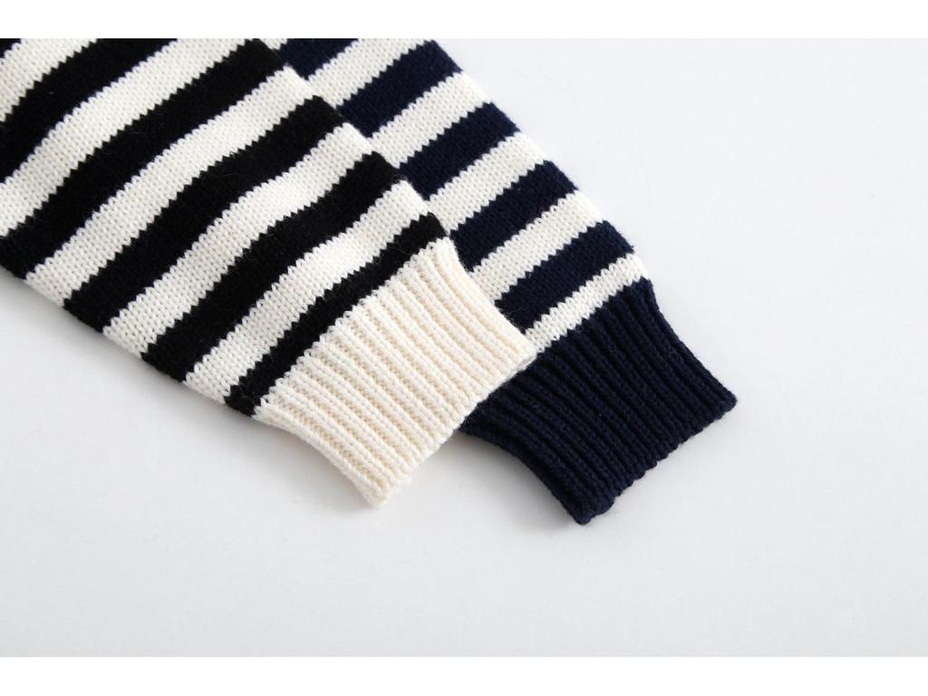 Frühling & Herbst Baby Baumwolle Knopf Strickpullover - Unisex Rundhals Streifen Oberteil