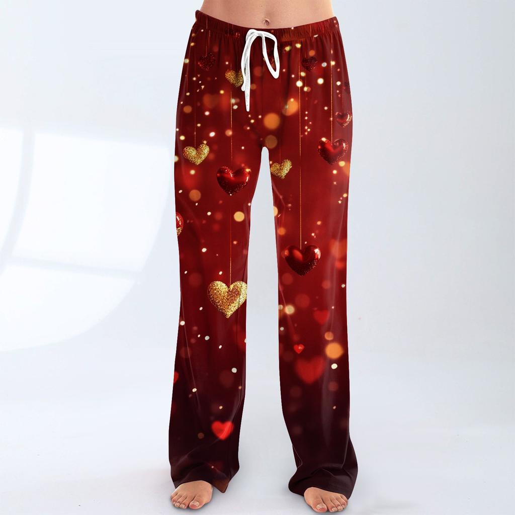 Womens Pajama Pants Sleepwear Casual Drawstring Elastic Waist Pants Comfy Straight Yoga Loose Trousers