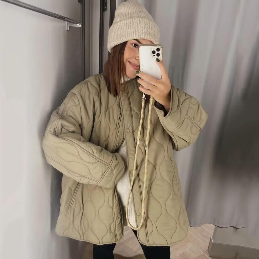 Europäische und amerikanische Damen Frühjahr 2025 Zweifarbige Baumwolljacke