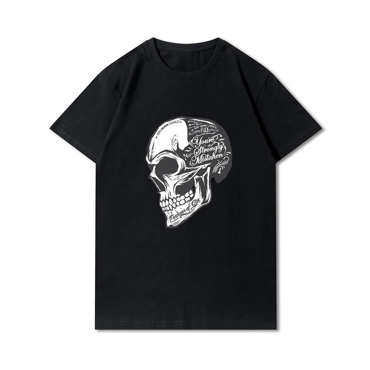 

Плюс размер 30 узоров хлопок Harajuku Мужская футболка с принтом черепа футболки с круглым вырезом футболка повседневные топы S