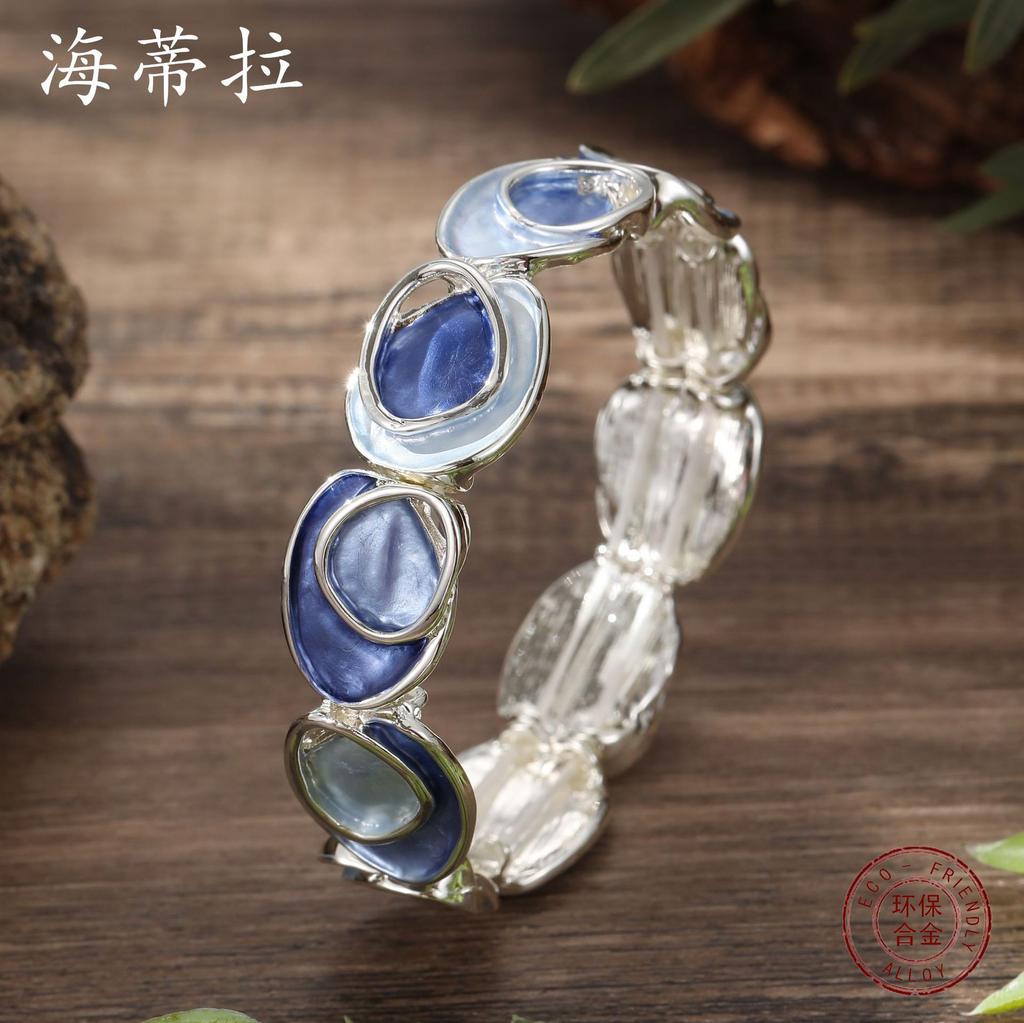 New Color Oil Irregular Oval Elastic Bracelet, Women's Versatile High-end Geometric Bracelet