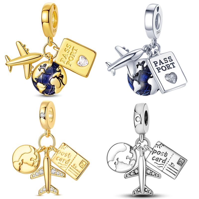 Copper Traveling Passport Charms Bead Cz Zirconium Bear Blue Elephant Love Dangle Fit Original Bracelet Diy Jewelry