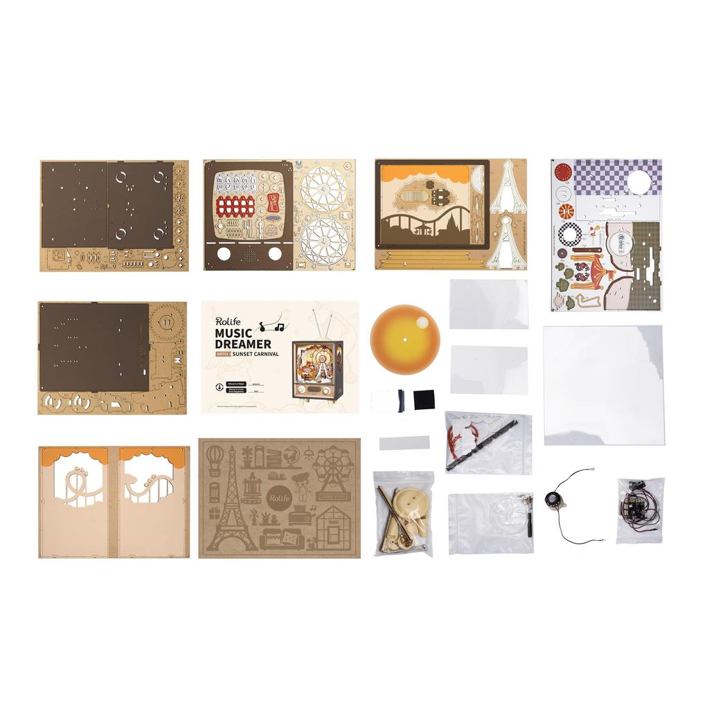 Tsukurundesu® 3D Wooden Puzzle with Japanese Instructions, Amusement Park Series, Lights Up, Moves, Spins, and Music (Sunset Park 2)