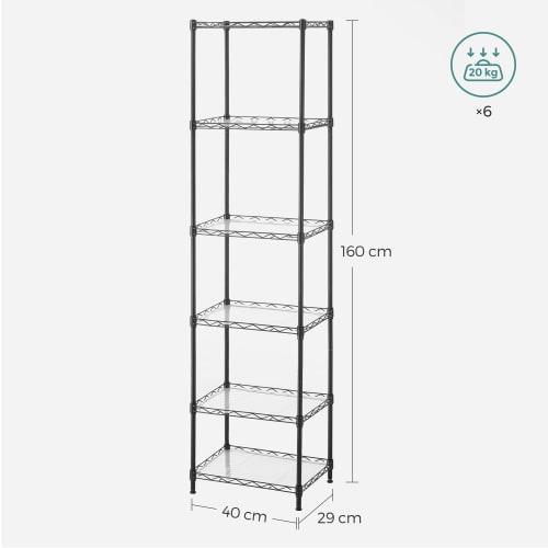 SONGMICS 40cm Wide Steel Rack with Six Tiers, Gap Storage, Slim Shelving, Kitchen Cart, Bathroom Storage, Adjustable Height, Stylish Shelf, 30cm Deep,