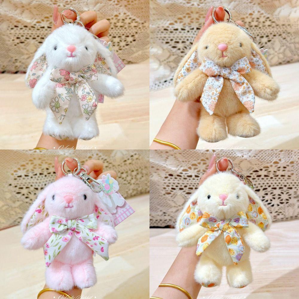 Plush Stuffed Plush Rabbit Keychain Flower Bowknot Car Key Pendant Rabbit Doll Keyring  Gifts