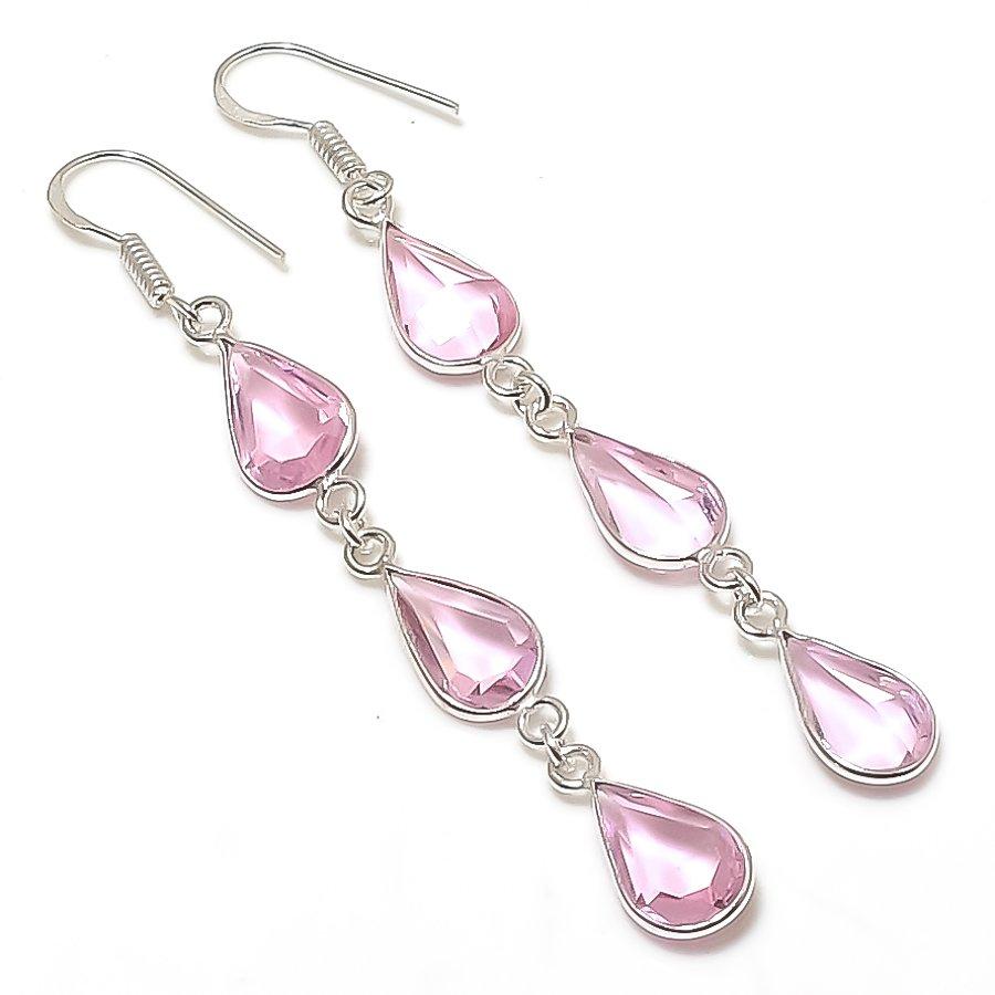 Натуральный розовый камень кунцит Ювелирное изделие из стерлингового серебра 925 пробы Серьга 2,99  AEE-11288