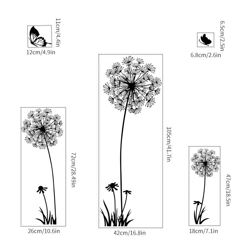 Small Size, Black Dandelion Wall Sticker, Sofa Bedroom Background Wall Sticker, Living Room TV Decoration, Self-adhesive Sticker