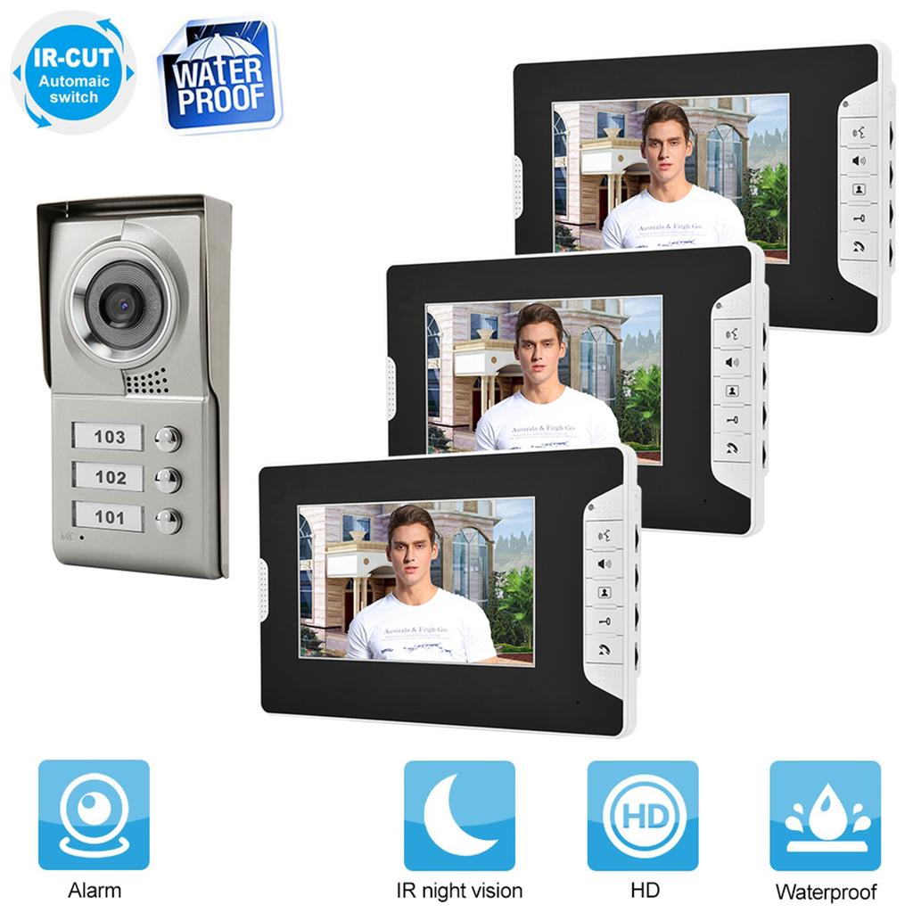 Apartment 3 Units Wired Video Door Phone Audio Visual Doorbell Intercom Entry System