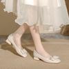 French low-heeled light-mouth single shoes 2025 new spring and autumn women's shoes bow red square head thick-heeled high heels