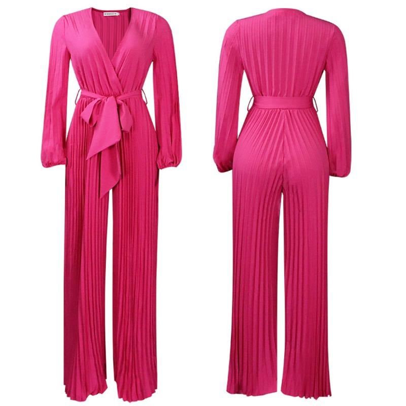 Chic and Comfortable European and American Style V-neck Tie-back Pressed Pleated Plus Size Jumpsuit for Women In Summer