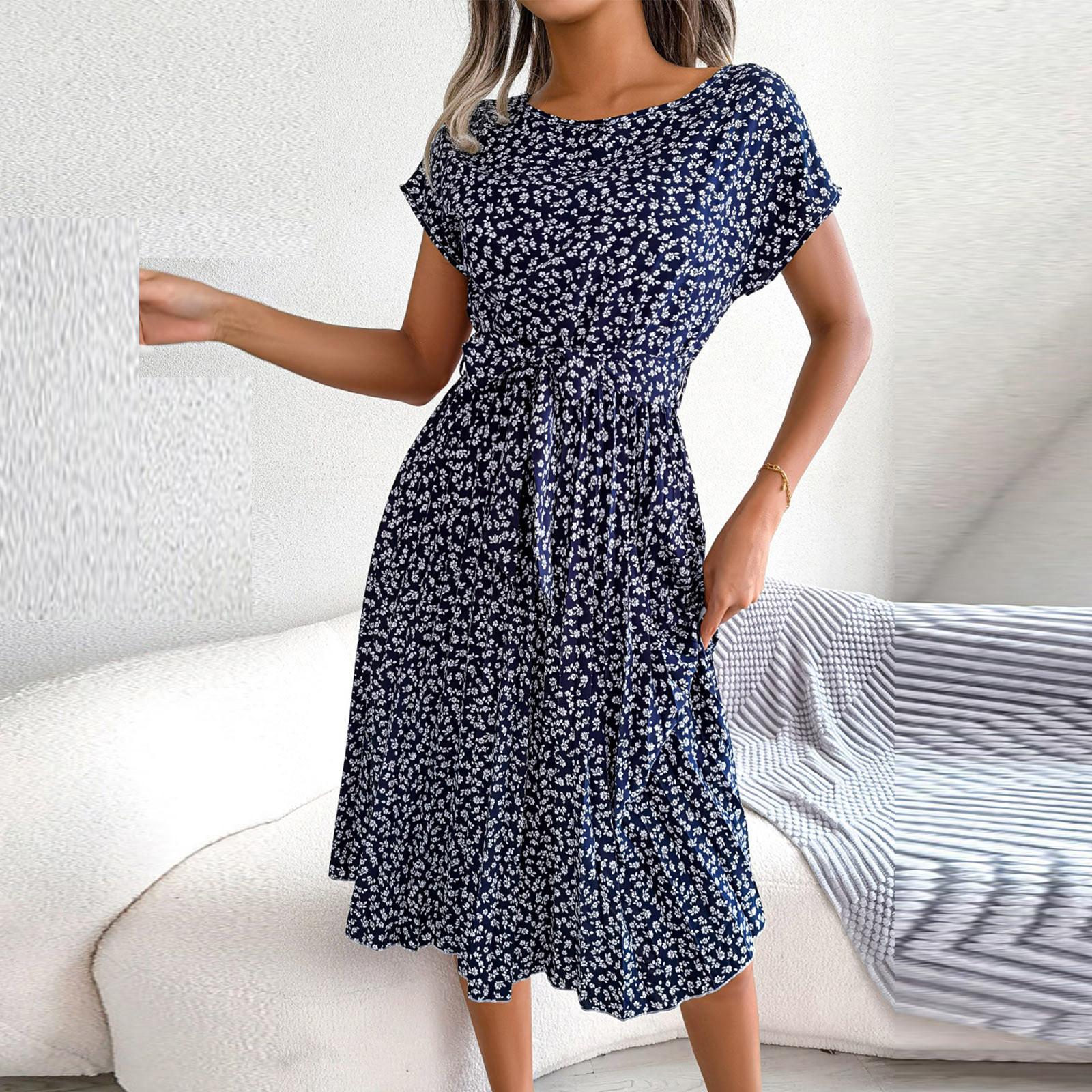 

Модное женское летнее повседневное модное платье-пуловер с круглым вырезом и принтом M