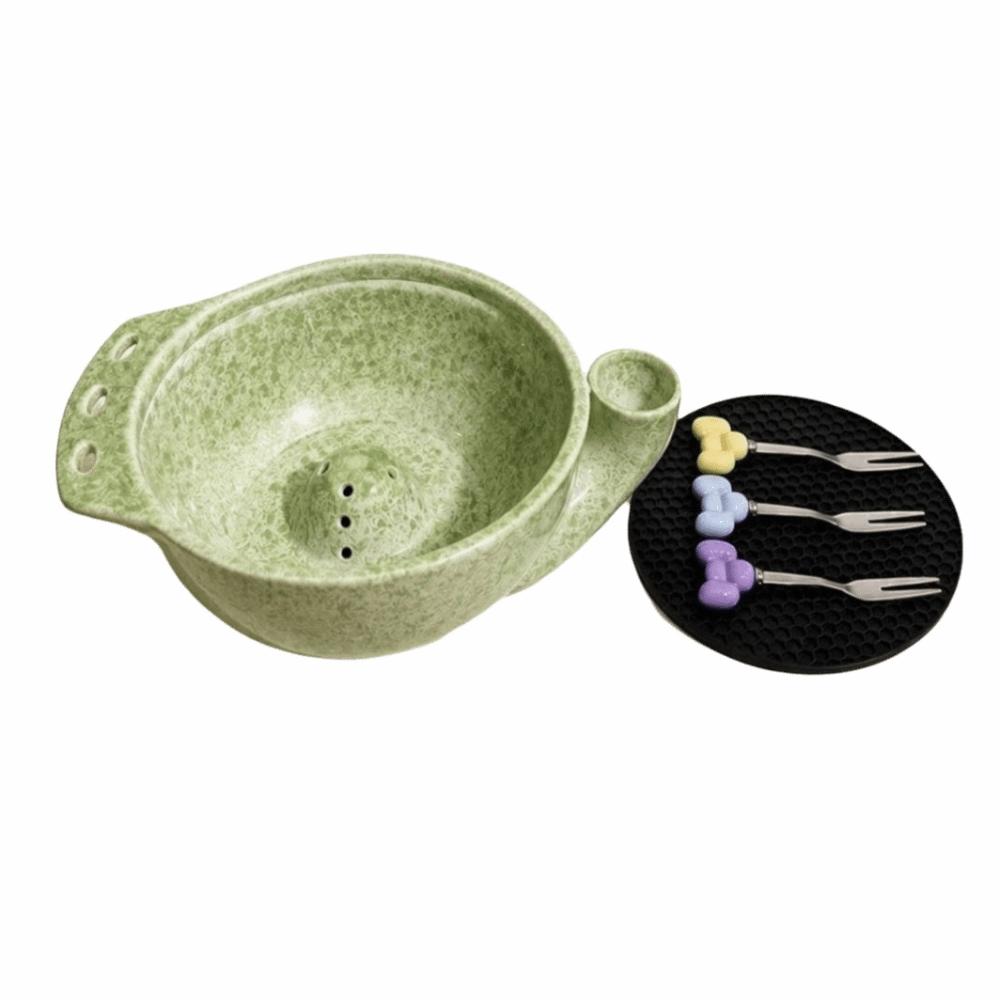 Drainage Hole Ceramic Berry Washing Bowl Self Spinning Self-Rotating Fruit Cleaner Food Cleaning