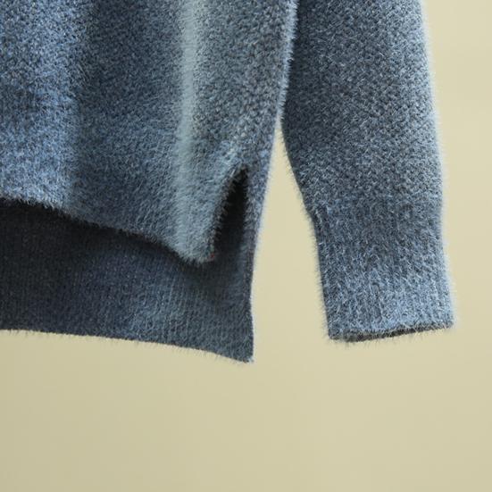 Women Autumn Winter Knitting Sweater Turtleneck Long Sleeve Thickened Knitting Tops Side Split Hem Imitation Mink Pullover Sweater