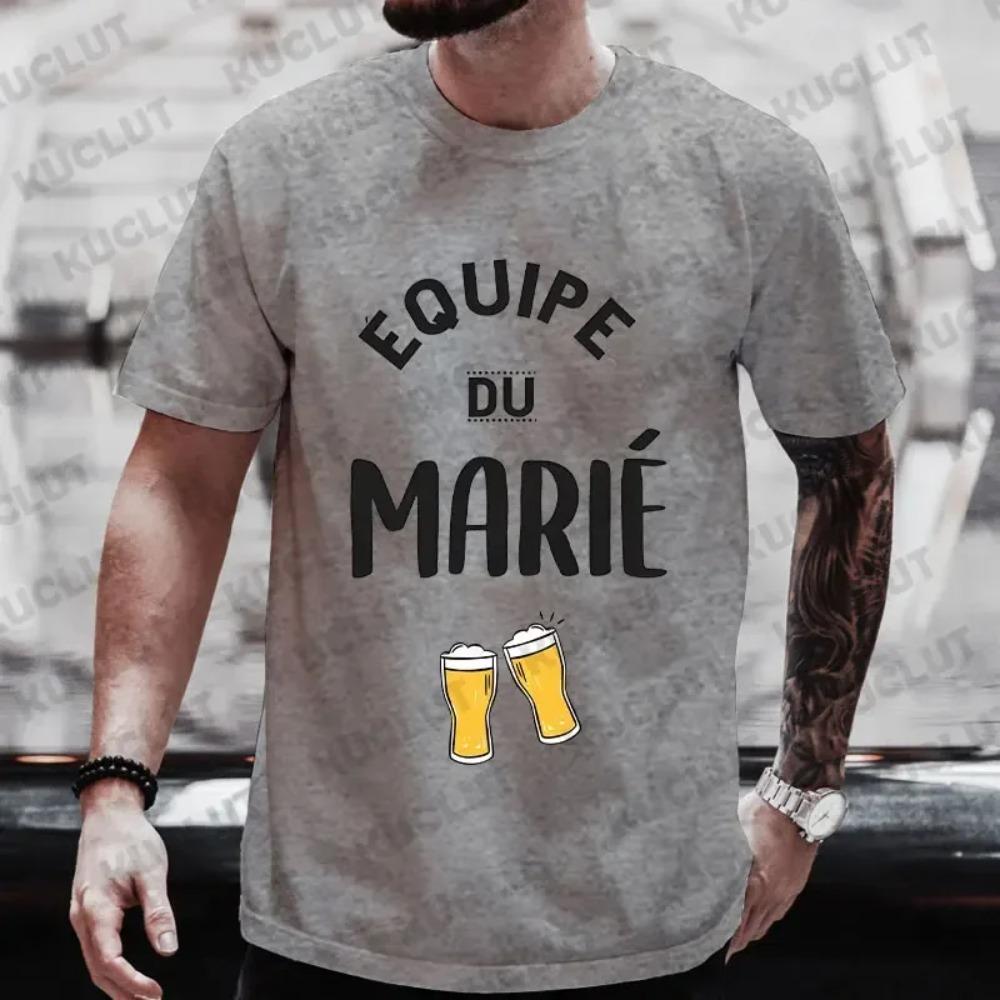 Fashion Beer Graphic Tops for French Men EVG Team Groom Squad Best Man T Shirt Single Farewell Wedding Bachelor Stag Party Tees