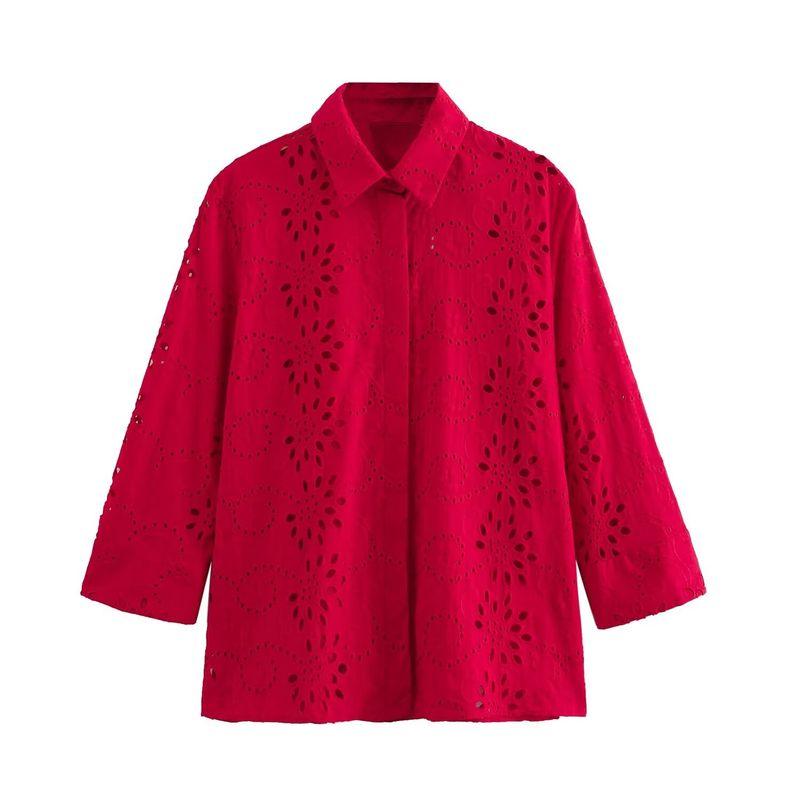 

Kaslead New Arrival Women s Fashion Style Fashion Casual Embroider Poplin Shirt 8005916 600 Red L