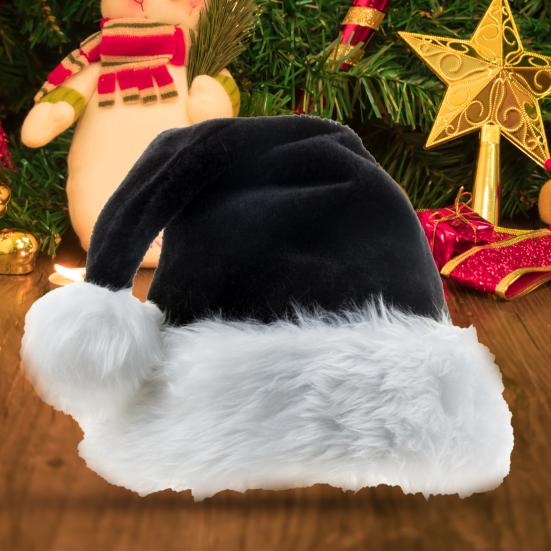 Plyšová čepice Santa Claus poutavá široké použití černá měkká vánoční čepice Santa Clause pro domov
