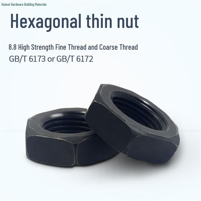 GB6172/6173 Grade 8 High-Strength Hex Thin/Flat Nut, Coarse/Fine Thread, Fine Pitch, M8-M30