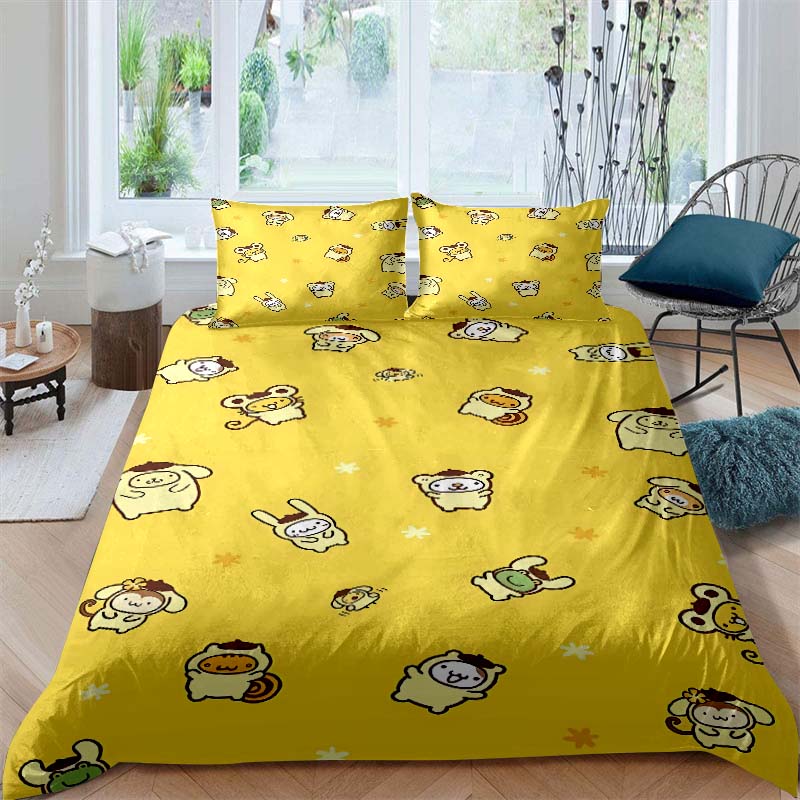 Cartoon Character (Pom Pom Purin) Printed Bedding Set Duvet Cover 1 Duvet Cover 2 Pillowcases Adult and Children Bedding Set Lux