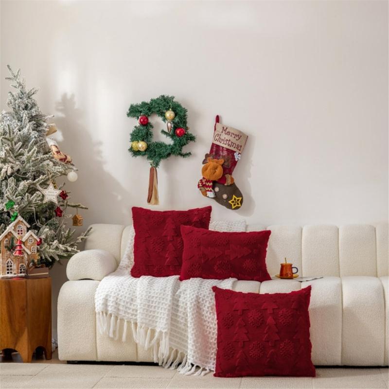 Christmas Celebration Pillow Cover With Invisible Closure Simple Cleaning Sturdy for Living Room Bedroom
