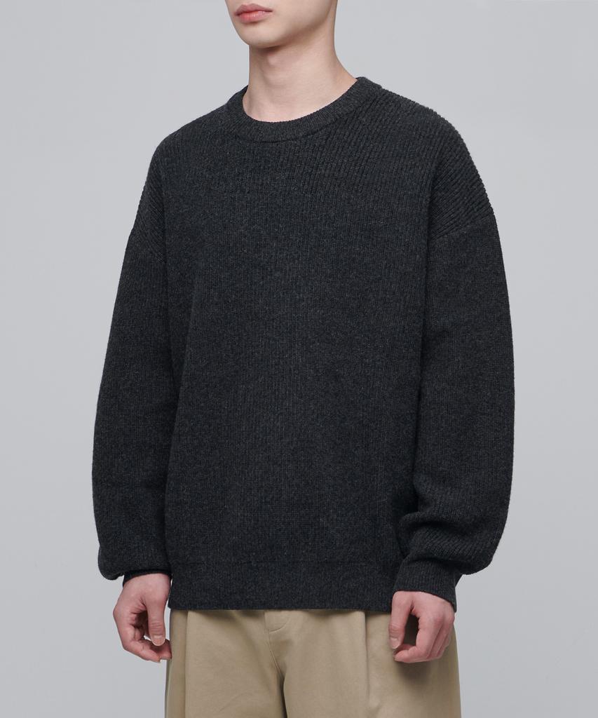 MUSINSA STANDARD Oversized Ribbed Crew Neck Knit [Charcoal Gray]