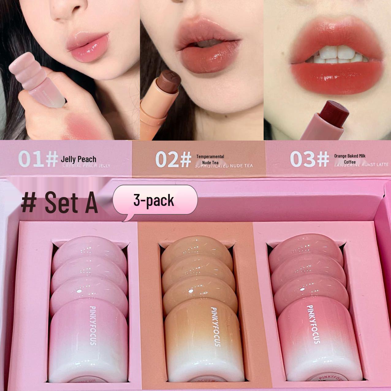 PINKYFOCUS Radiant Glazed Lipstick Set: Clear, Translucent, Plumping, Long-Lasting Gloss. 3.5g x 3