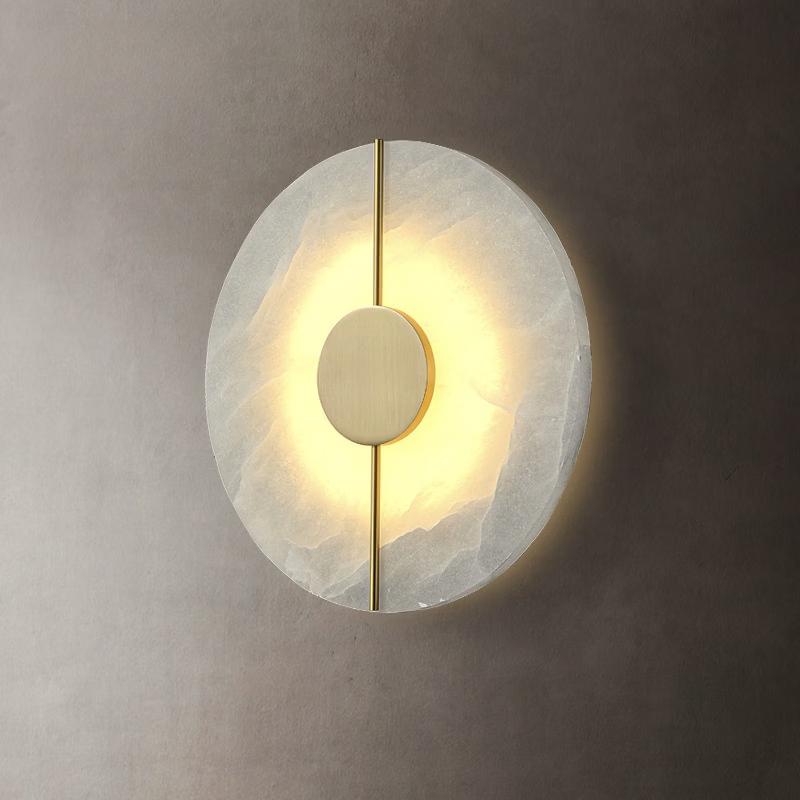 oeny Round Brass & Natural Marble Wall Lamp
