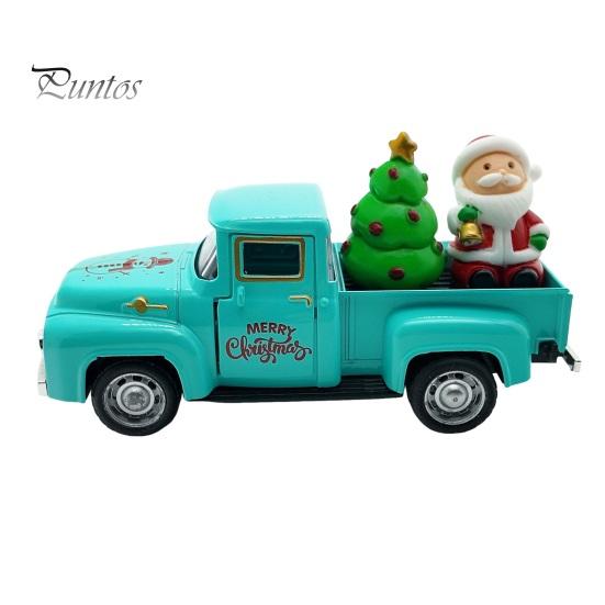 Miniature Christmas Car Decoration Pickup Truck Figurine, Vintage Statue with Santa Claus, Holiday Ornament Tree, Snowman, Alloy Vehicle for Party
