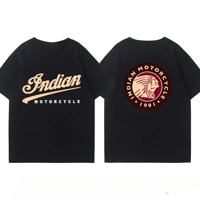 Indian Motorcycle Heavy Locomotive Cruise Bike Riding Suit Club Print Summer Cotton Casual Motorcycle Men's and Women's T-Shirt