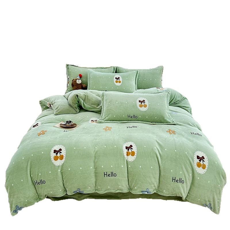 Thickened Milk Fleece Printing Four-Piece Set, Fleece Warm Coral Fleece Skin-Friendly Student Dormitory