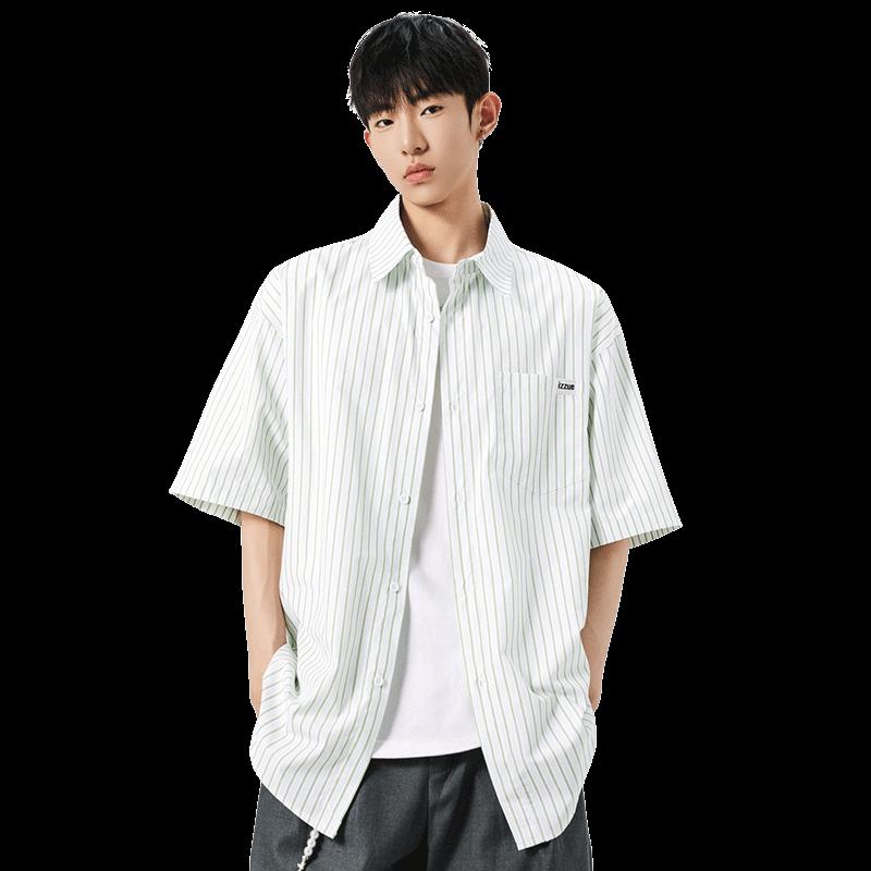 Izzueit Men's Vertical Striped Short Sleeve Casual Shirt