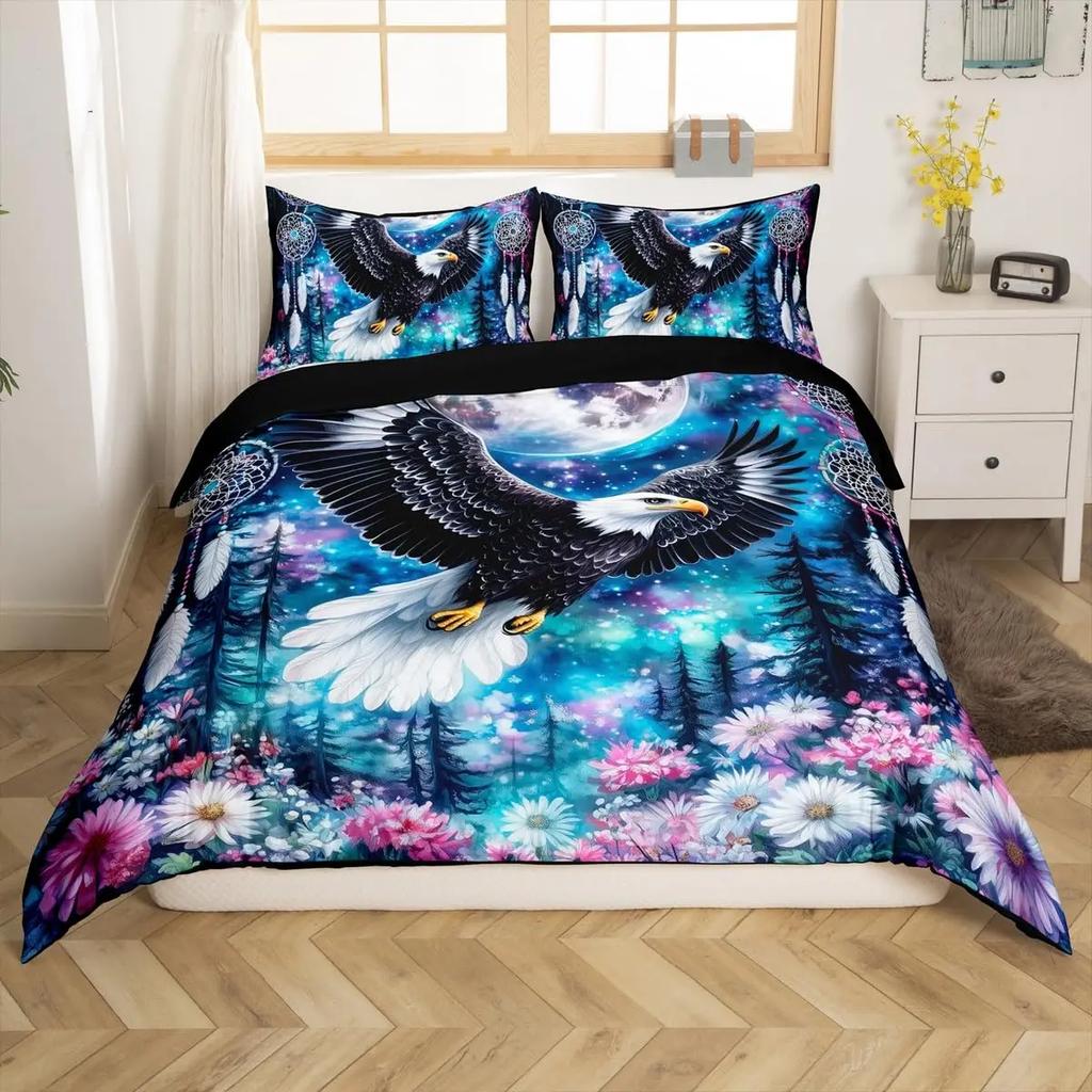 Eagle Duvet Cover Set Queen Size for Adults Animals Pattern Bedding Set Stylish Decorative Bird Comforter Cover
