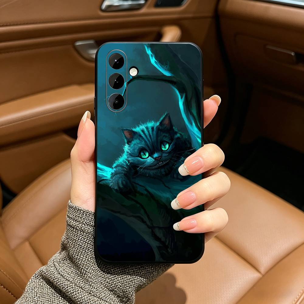 Cute C-Cheshire Cat Phone Case For Samsung Galaxy A73,A71 A72,A70,A53,A52,A51,Soft Silicone Black Cover