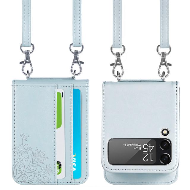 For Samsung Galaxy Z Flip 4 3 Case Floral Print Multifunctional Card Slot Wallet Holder Leather Lanyard Folding Shockproof Cover