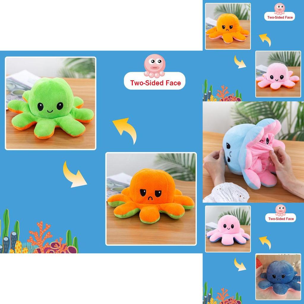 Adorable Double-sided Flip Reversible Octopus Plush Toy In Soft And Lifelike Style