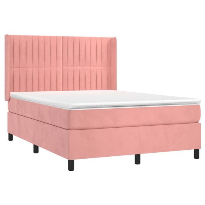 Sommier tapissier - Maison Exclusive - 140x200 cm - Velours rose - Matelas à ressorts ensachés - LED inclus
