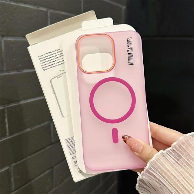 

Ультратонкий матовый чехол для телефона с беспроводной зарядкой MagSafe и штрихкодом для iPhone 16 15 14 13 12 Pro Max, полупрозрачная жесткая поликарбонатная крышка For iPhone 16 Pro красный