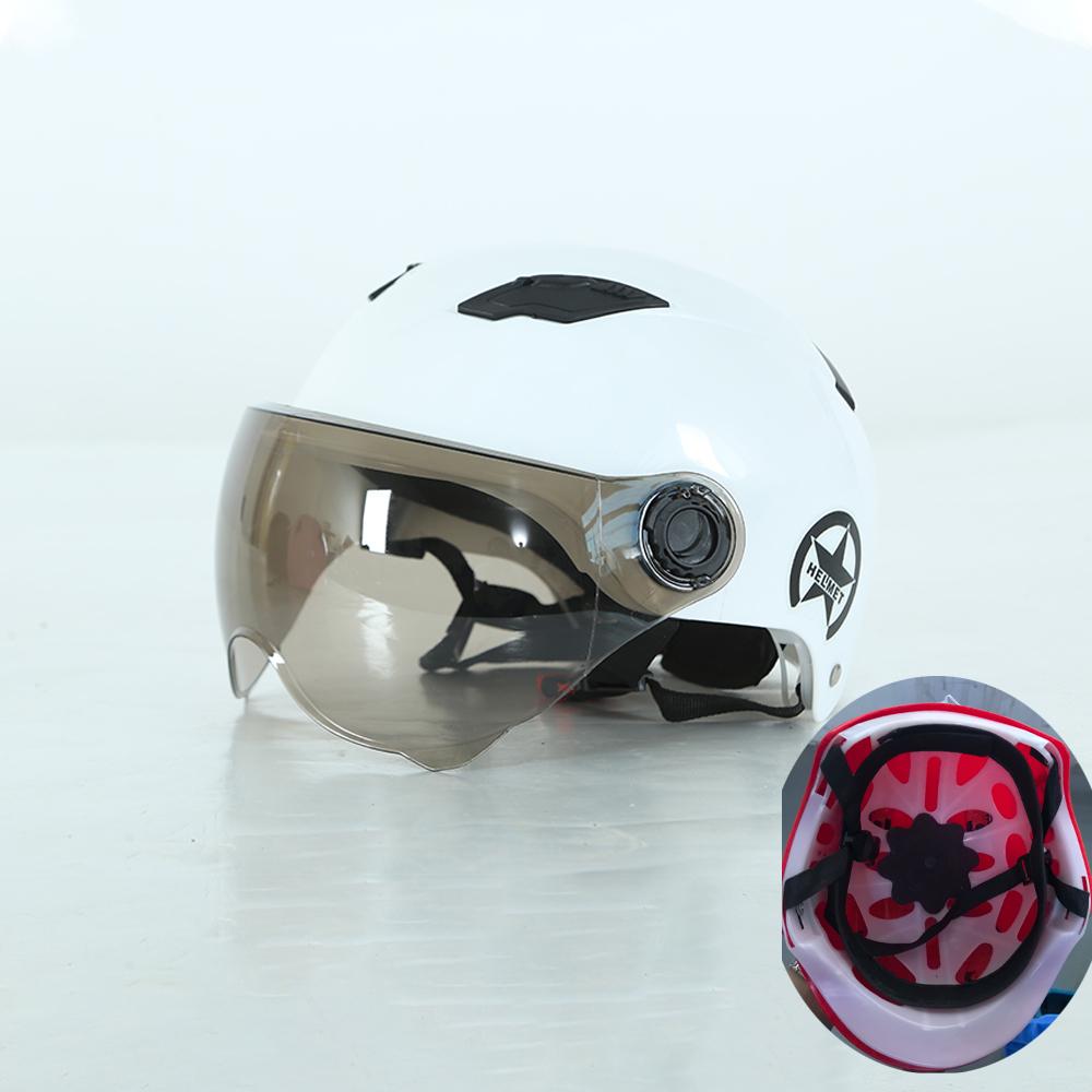 Men Motorcycle Helmet,Woman Electric Motor Car Scooter Bike Open Face Half Helmet,Anti-UV Safety Hat Bicycle Cap with Goggles