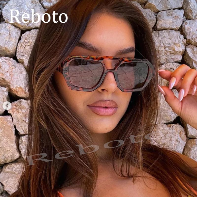Black Brown Square Sunglasses Women Luxury Retro Double Bridges Polygon Sunglasses Female Thick Frame Eyewear Shades UV400