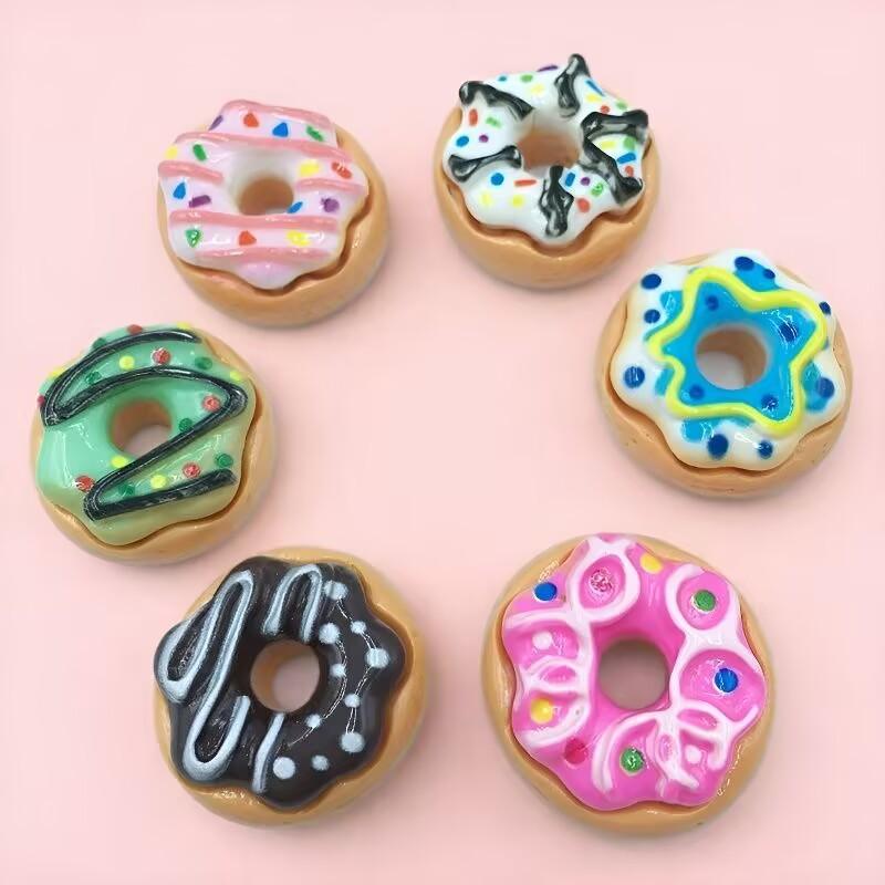 10/100Pcs Resin Donuts Miniatures Flatback Dollhouse Decor Accessories Charms Diy Craft Supplies Scrapbooking