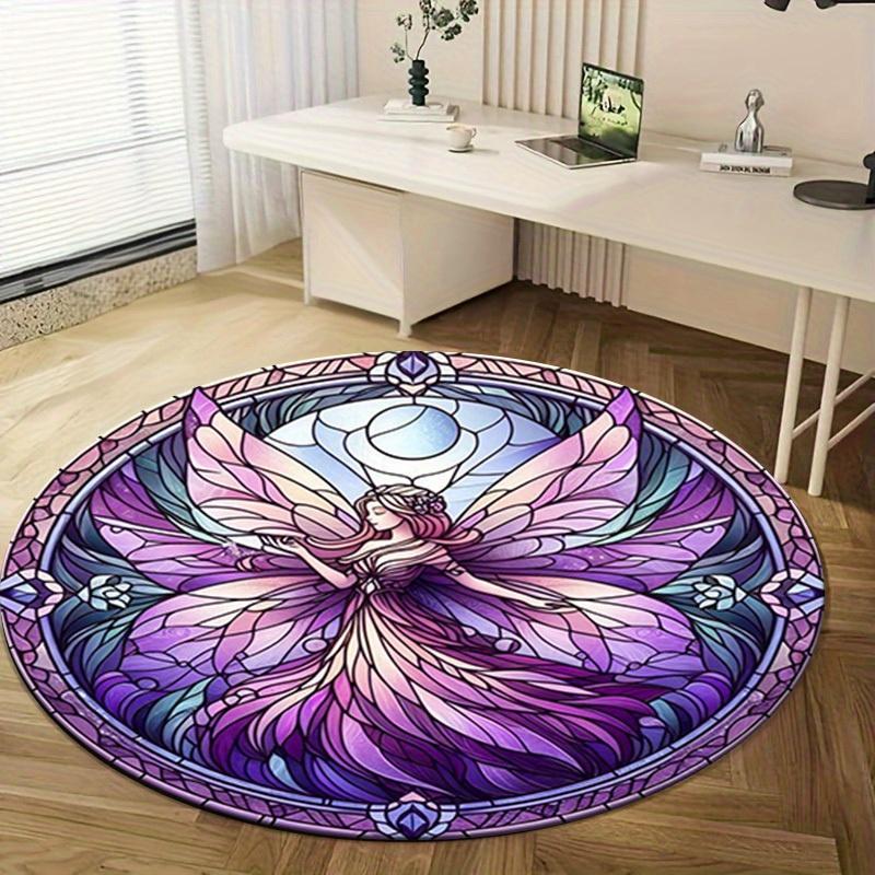 1pc Fantasy Fairy Stained Glass Circular Rug - Home Decor, Office Round Mat, Outdoor Gift ItemRA1519