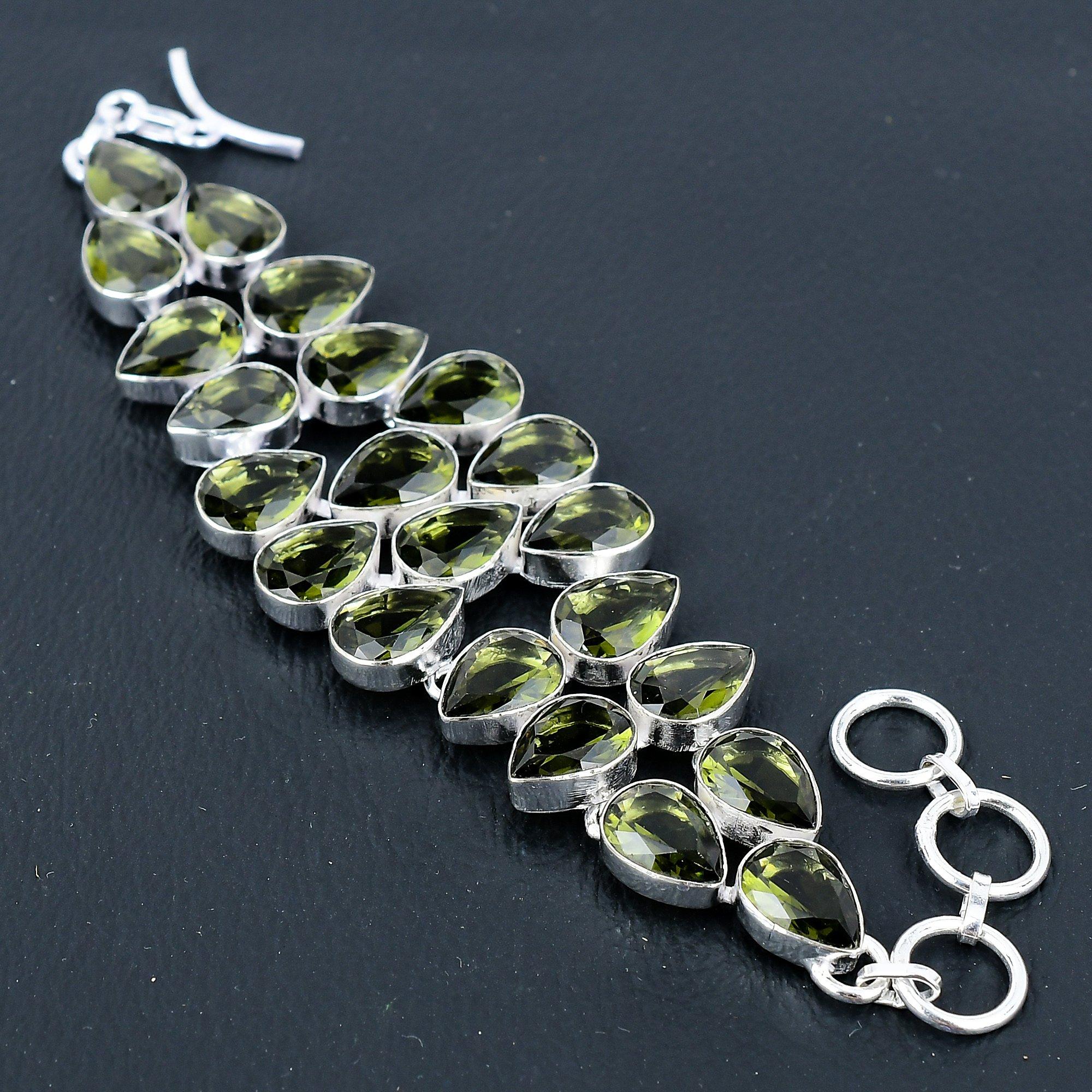 

Браслет из стерлингового серебра 925 пробы ручной работы с хромдиопсидом, серебряный браслет с драгоценными камнями, браслет из хромдиопсида, браслет унисекс 8 зелёный