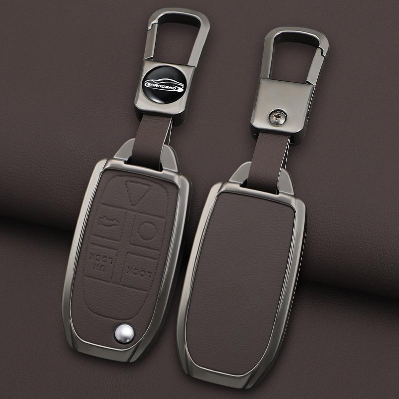 Zinc Alloy Leather Car Key Case for Volvo XC90 XC70 S80 S60 S40 V70 V50 C30 C70 5 Buttons Remote Cover Shell Keychain Accessorie
