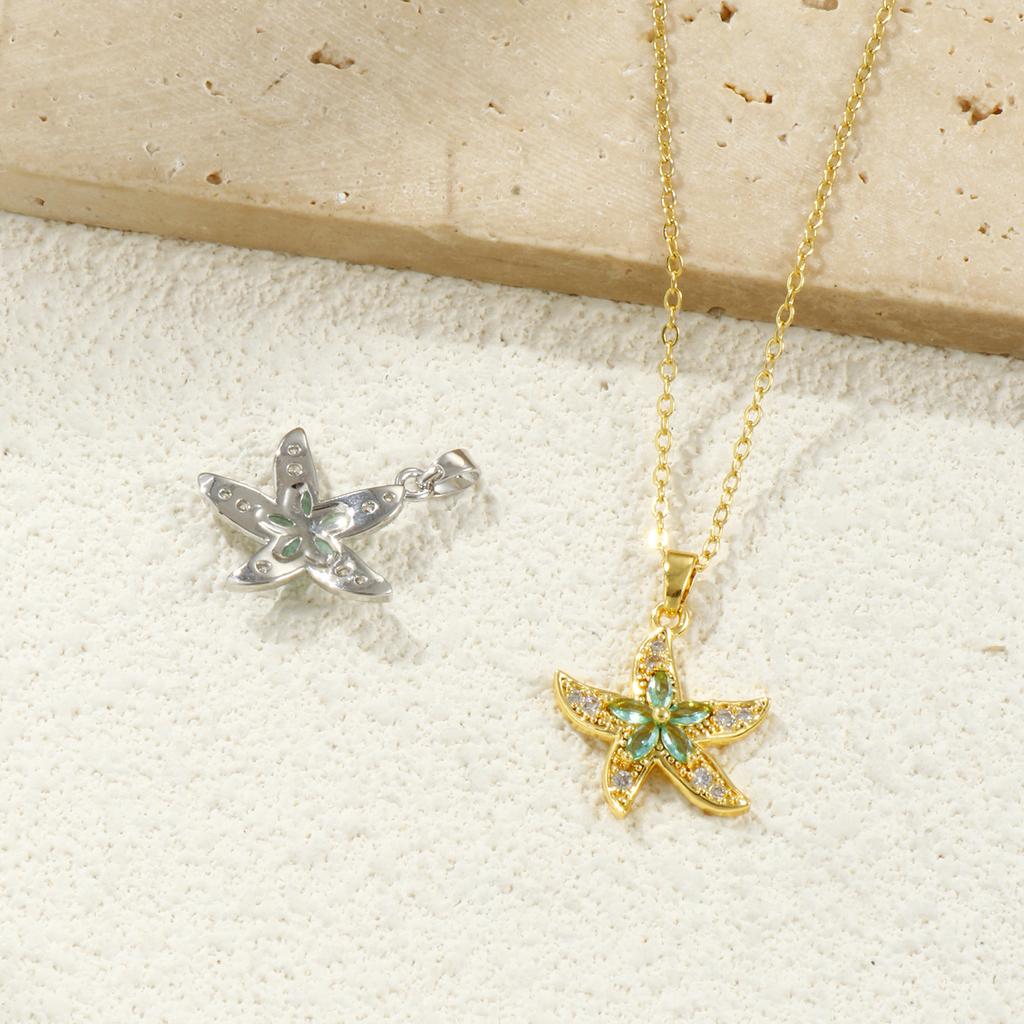 2 Pcs Brass Ocean Jewelry Charm Pendant Gold Plated Starfish Micro Pave Blue Rhinestone For Necklace DIY Making 24mm X 18mm