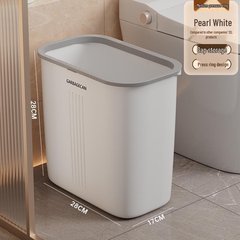Large Bathroom Trash Can with Thickened Lid, Narrow Style, Press-Type