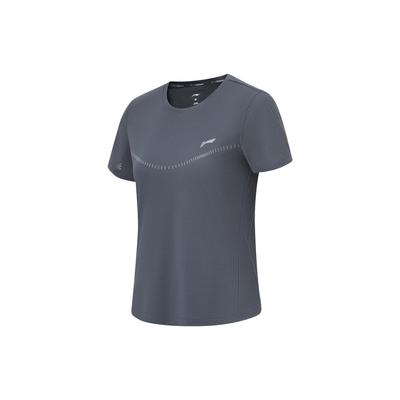 Li Ning Running Series Solid Color Quick-Dry Breathable Short Sleeve T-Shirt Women Tops Cold-Sand-Black ATST528-8