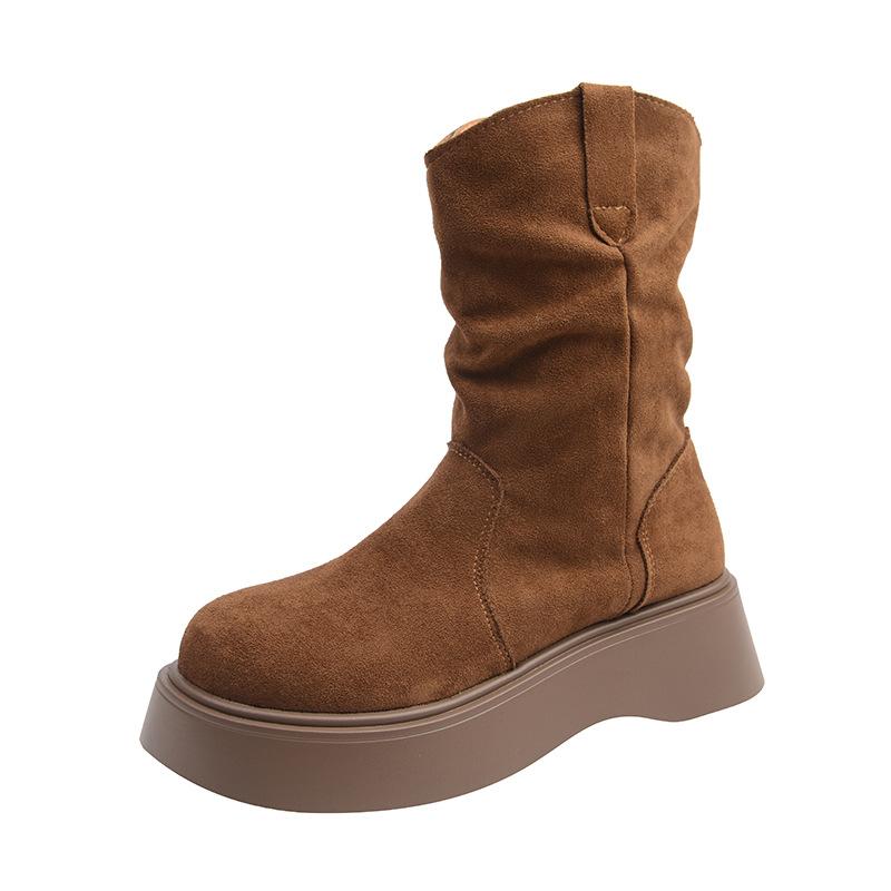 Thick-soled Elastic 2025 Suede Short Boots Autumn and Winter Korean Version of Foreign-style Elastic Boots Fashionable Versatile Velvet Thin Boots