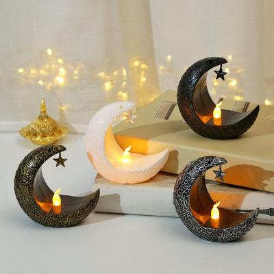 Mini Luz de Lua de Ramadão Decoração de Ramadão Brilho Suave Alimentada por Bateria Luz de Vela Eid Ramadão Decoração de Mesa de Cabeceira