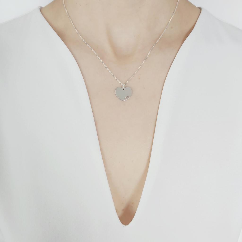 Colier Argint 925 Rhodium Plated Necklace with Heart Pendant, Love Heart Design, 925 Sterling Silver, Hypoallergenic, Women's Jewelry