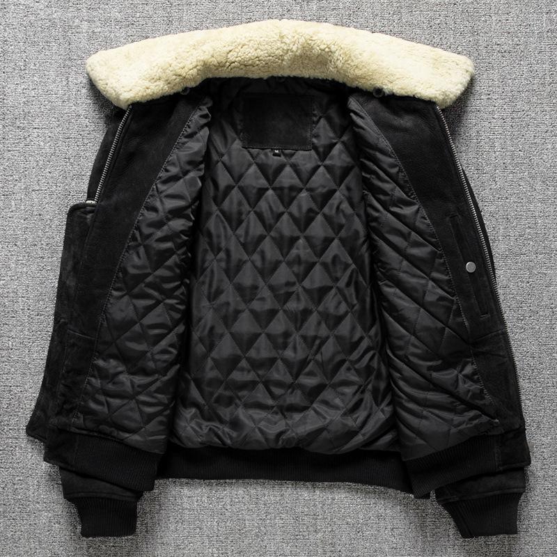 Cowhide Genuine Leather Jacket Male Pilot with Cotton Lapel Retro Flight Suit Large Size Jacket