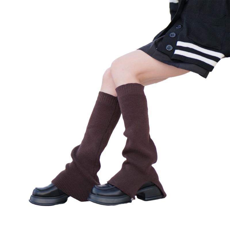 Winter Fall Knitted Leg Warmers Japanese Korean Style Wide Leg Cover Y2K Flared Split Knee High Long Socks for Women